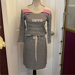 Sonia Rykiel Striped Long Sleeve Dress with Pink Accents, L